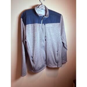 Orvis Men’s XL Full Zip Fleece Jacket Gray Navy Zip Pockets Outdoor Performance